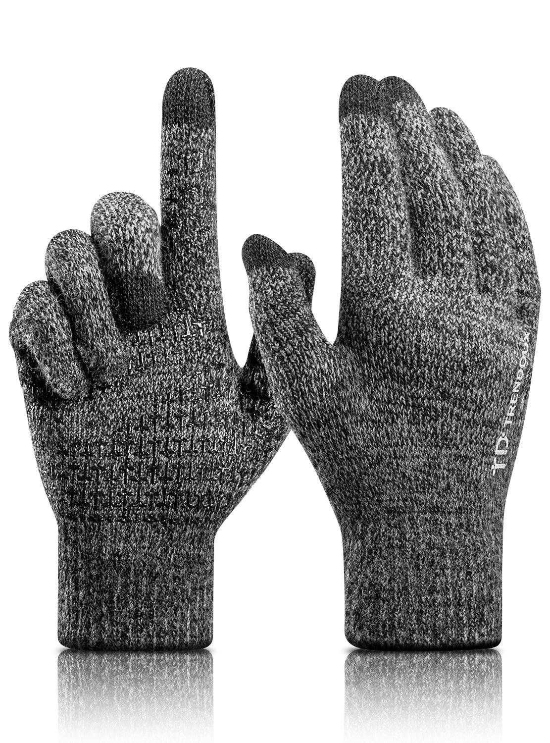 TRENDOUX Merino Wool Winter Gloves for Men Women, Cold Weather Warm Touchscreen Unisex, Non-slip, Knit Elastic Cuff