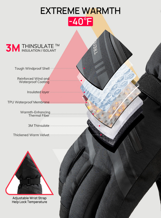 TRENDOUX Winter Ski Snow Gloves : 100% Waterproof 3M Thinsulate -30°F Cold Weather Windproof Warm Lined Gloves for Men Women Insulated Touchscreen Glove with Anti-Slip