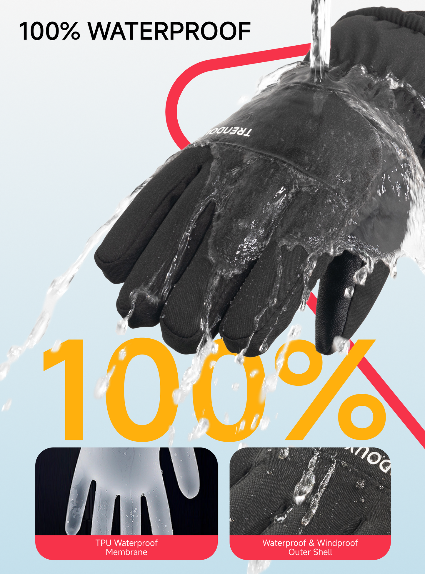 TRENDOUX Kids Winter Ski Gloves: 3M 100% Waterproof Snow Gloves for Boy Girl, Warm Thinsulate with Non-Slip Touch Screen Cold Weather Glove for Kids Children, Boys Gift Skiing Snowboarding