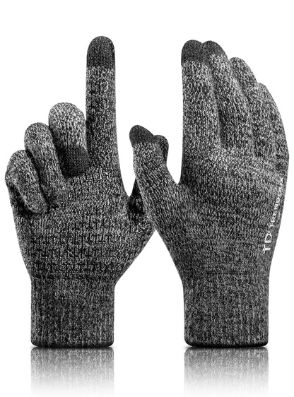 TRENDOUX Merino Wool Winter Gloves for Men Women, Cold Weather Warm Touchscreen Unisex, Non-slip, Knit Elastic Cuff