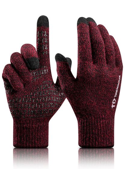 TRENDOUX Merino Wool Winter Gloves for Men Women, Cold Weather Warm Touchscreen Unisex, Non-slip, Knit Elastic Cuff