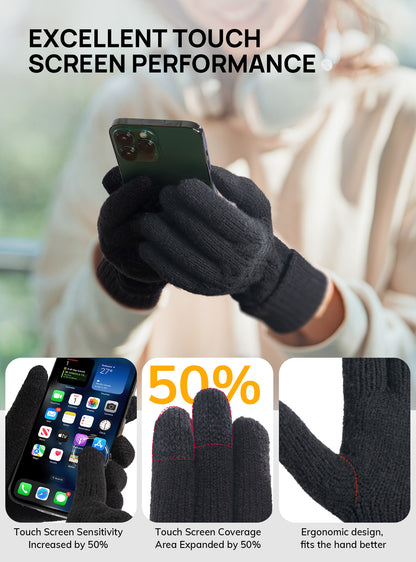 TRENDOUX Merino Wool Womens Winter Gloves Folding Cuffs Touchscreen Soft Skin-Friendly Jacquard Thin Knit Warm Glove