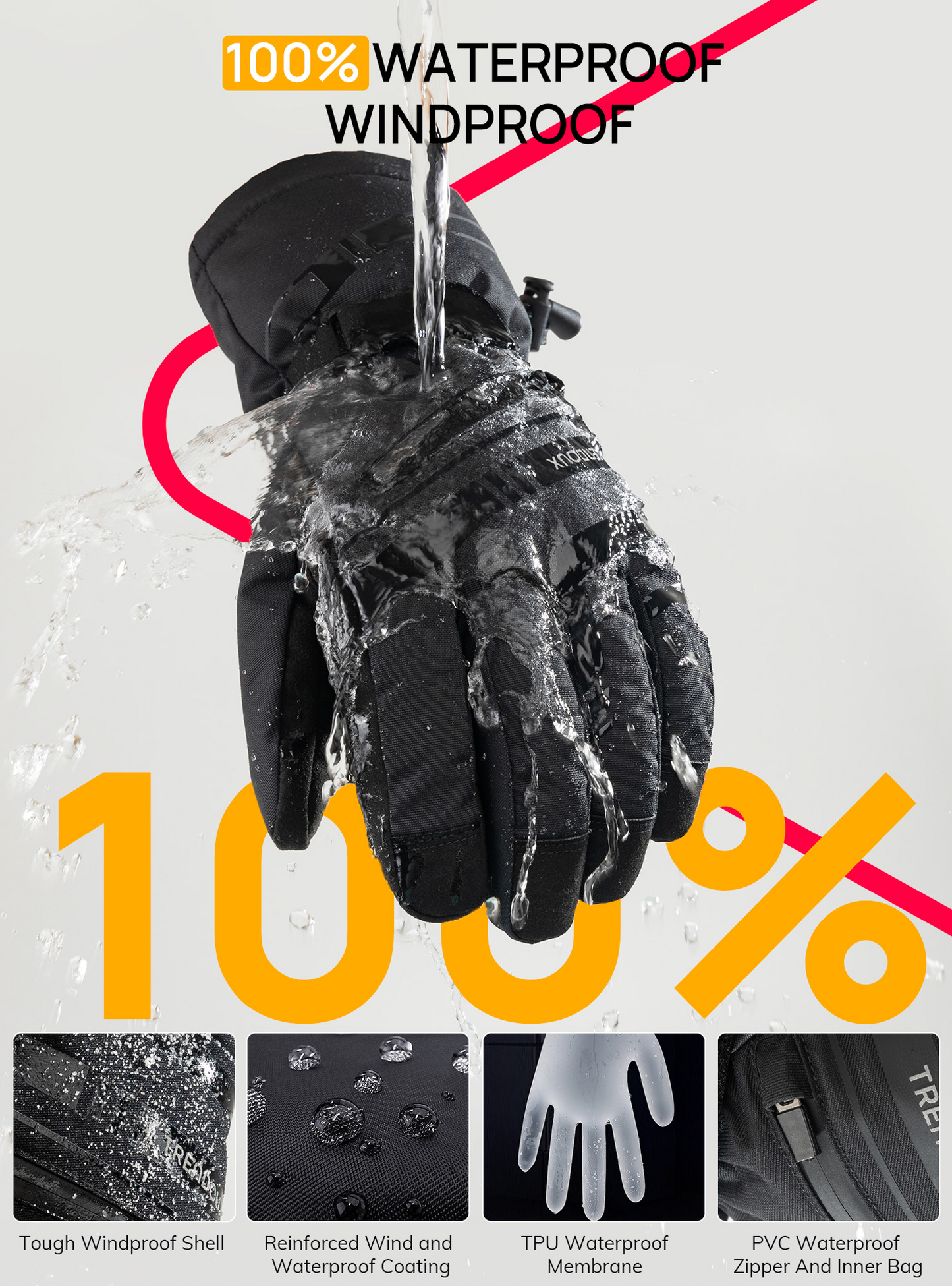 TRENDOUX Winter Ski Snow Gloves : 100% Waterproof 3M Thinsulate -30°F Cold Weather Windproof Warm Lined Gloves for Men Women Insulated Touchscreen Glove with Anti-Slip