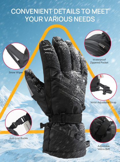 TRENDOUX Winter Ski Snow Gloves : 100% Waterproof 3M Thinsulate -30°F Cold Weather Windproof Warm Lined Gloves for Men Women Insulated Touchscreen Glove with Anti-Slip