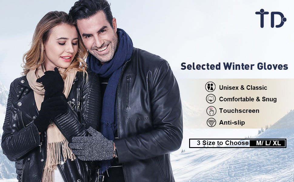 TRENDOUX Winter Gloves for Men and Women - Upgraded Touch Screen Anti-Slip Silicone Gel - Elastic Cuff - Thermal Soft Wool Lining - Knit Stretchy Material