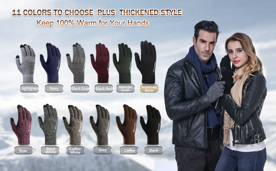 TRENDOUX Winter Gloves for Men and Women - Upgraded Touch Screen Anti-Slip Silicone Gel - Elastic Cuff - Thermal Soft Wool Lining - Knit Stretchy Material