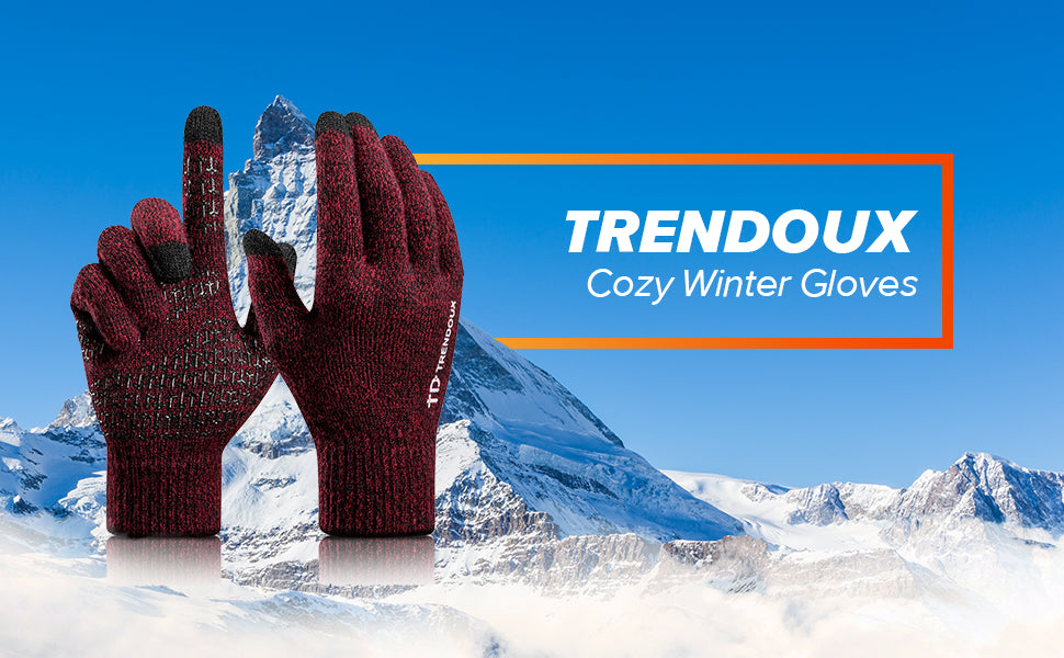 TRENDOUX Merino Wool Winter Gloves for Men Women, Cold Weather Warm Touchscreen Unisex, Non-slip, Knit Elastic Cuff