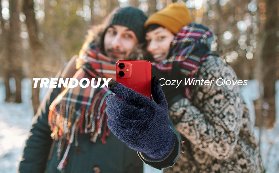 TRENDOUX Merino Wool Winter Gloves for Men Women, Cold Weather Warm Touchscreen Unisex, Non-slip, Knit Elastic Cuff