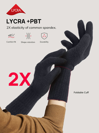 TRENDOUX Merino Wool Womens Winter Gloves Folding Cuffs Touchscreen Soft Skin-Friendly Jacquard Thin Knit Warm Glove