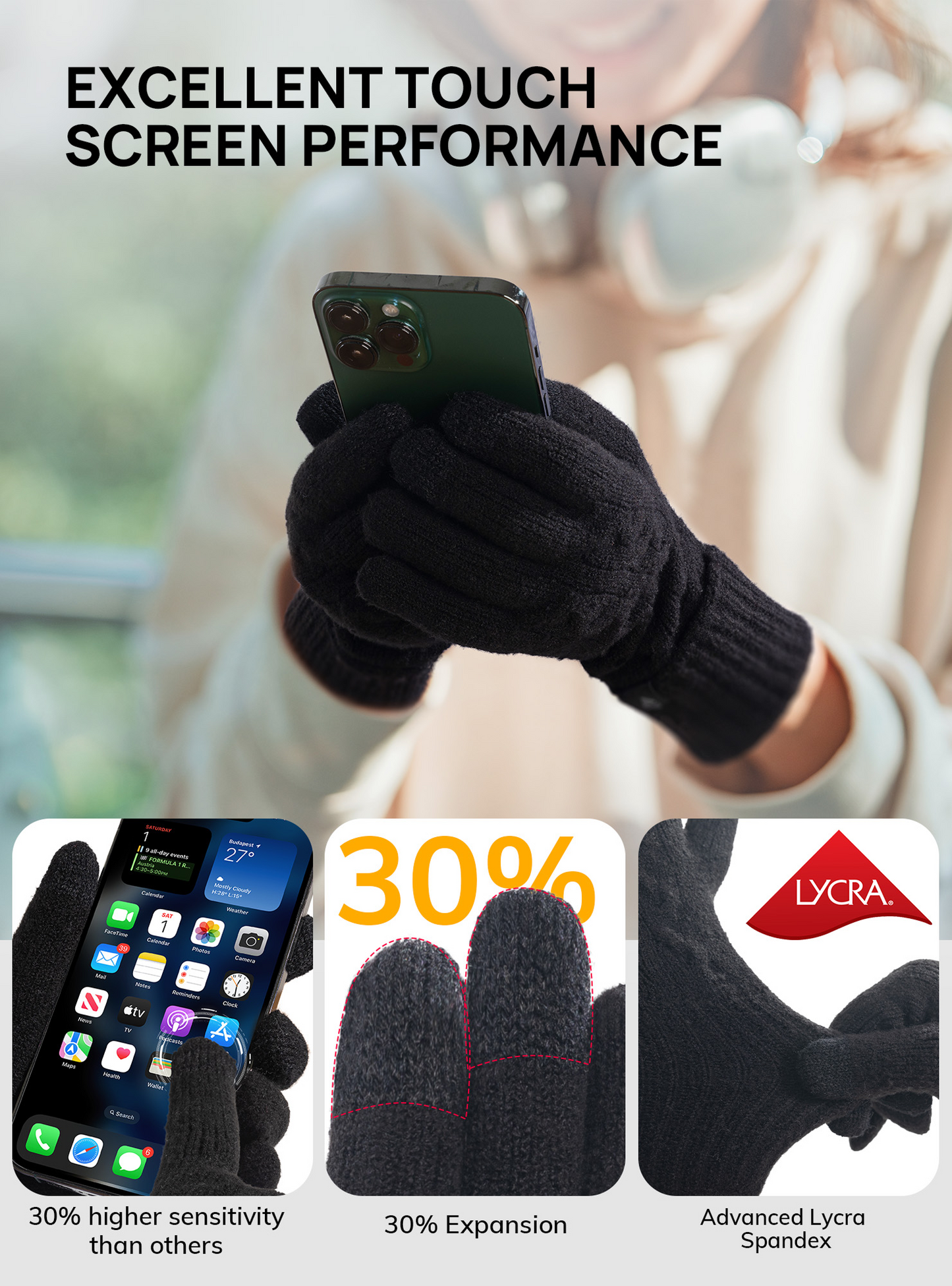 TRENDOUX Womens Alpaca Wool Gloves: Winter Touch Screen Thin Warm Glove for Women Cold Weather Driving Running Cycling Typing