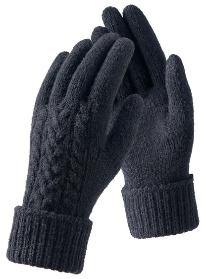 TRENDOUX Merino Wool Womens Winter Gloves Folding Cuffs Touchscreen Soft Skin-Friendly Jacquard Thin Knit Warm Glove