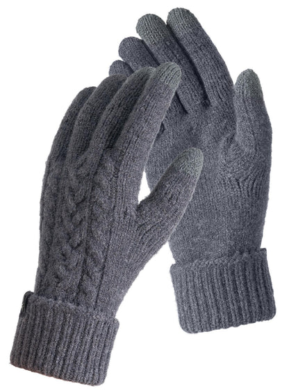 TRENDOUX Merino Wool Womens Winter Gloves Folding Cuffs Touchscreen Soft Skin-Friendly Jacquard Thin Knit Warm Glove
