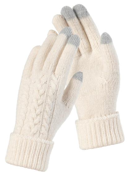 TRENDOUX Merino Wool Womens Winter Gloves Folding Cuffs Touchscreen Soft Skin-Friendly Jacquard Thin Knit Warm Glove