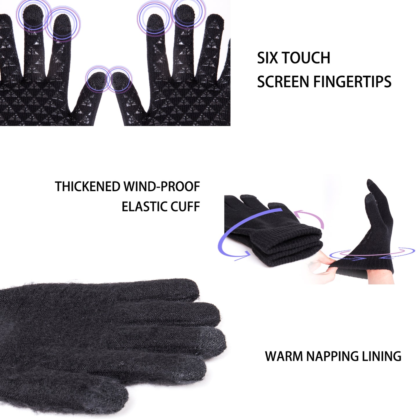 TRENDOUX Winter Gloves for Men and Women - Upgraded Touch Screen Anti-Slip Silicone Gel - Elastic Cuff - Thermal Soft Wool Lining - Knit Stretchy Material