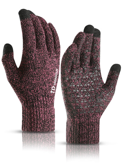 TRENDOUX Winter Gloves for Men and Women - Upgraded Touch Screen Anti-Slip Silicone Gel - Elastic Cuff - Thermal Soft Wool Lining - Knit Stretchy Material