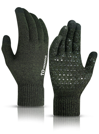 TRENDOUX Winter Gloves for Men and Women - Upgraded Touch Screen Anti-Slip Silicone Gel - Elastic Cuff - Thermal Soft Wool Lining - Knit Stretchy Material