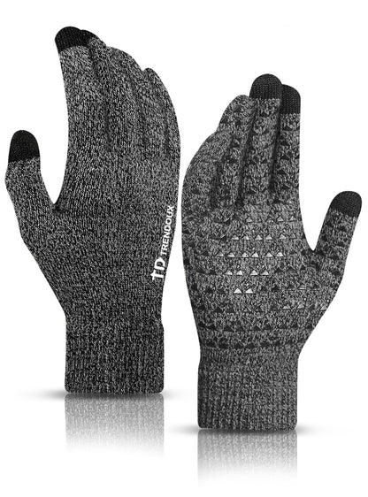 TRENDOUX Winter Gloves for Men and Women - Upgraded Touch Screen Anti-Slip Silicone Gel - Elastic Cuff - Thermal Soft Wool Lining - Knit Stretchy Material
