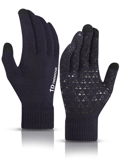 TRENDOUX Winter Gloves for Men and Women - Upgraded Touch Screen Anti-Slip Silicone Gel - Elastic Cuff - Thermal Soft Wool Lining - Knit Stretchy Material
