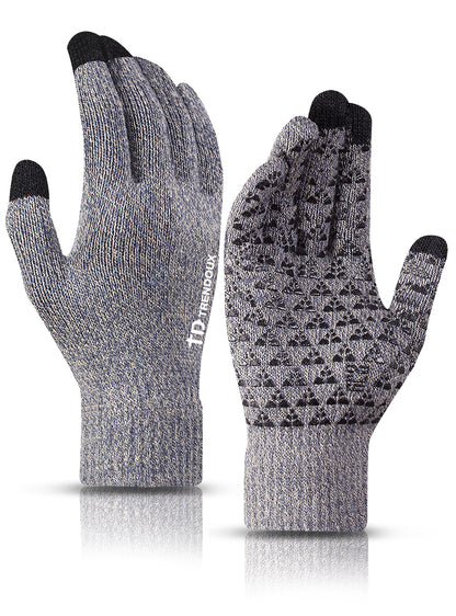 TRENDOUX Winter Gloves for Men and Women - Upgraded Touch Screen Anti-Slip Silicone Gel - Elastic Cuff - Thermal Soft Wool Lining - Knit Stretchy Material