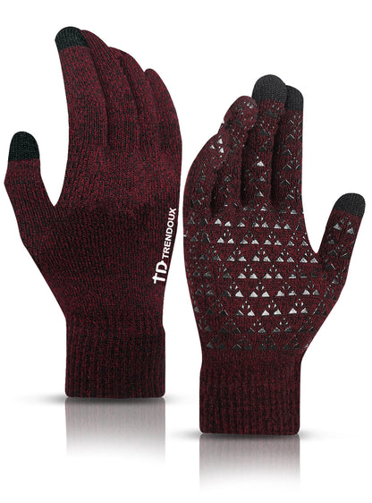 TRENDOUX Winter Gloves for Men and Women - Upgraded Touch Screen Anti-Slip Silicone Gel - Elastic Cuff - Thermal Soft Wool Lining - Knit Stretchy Material