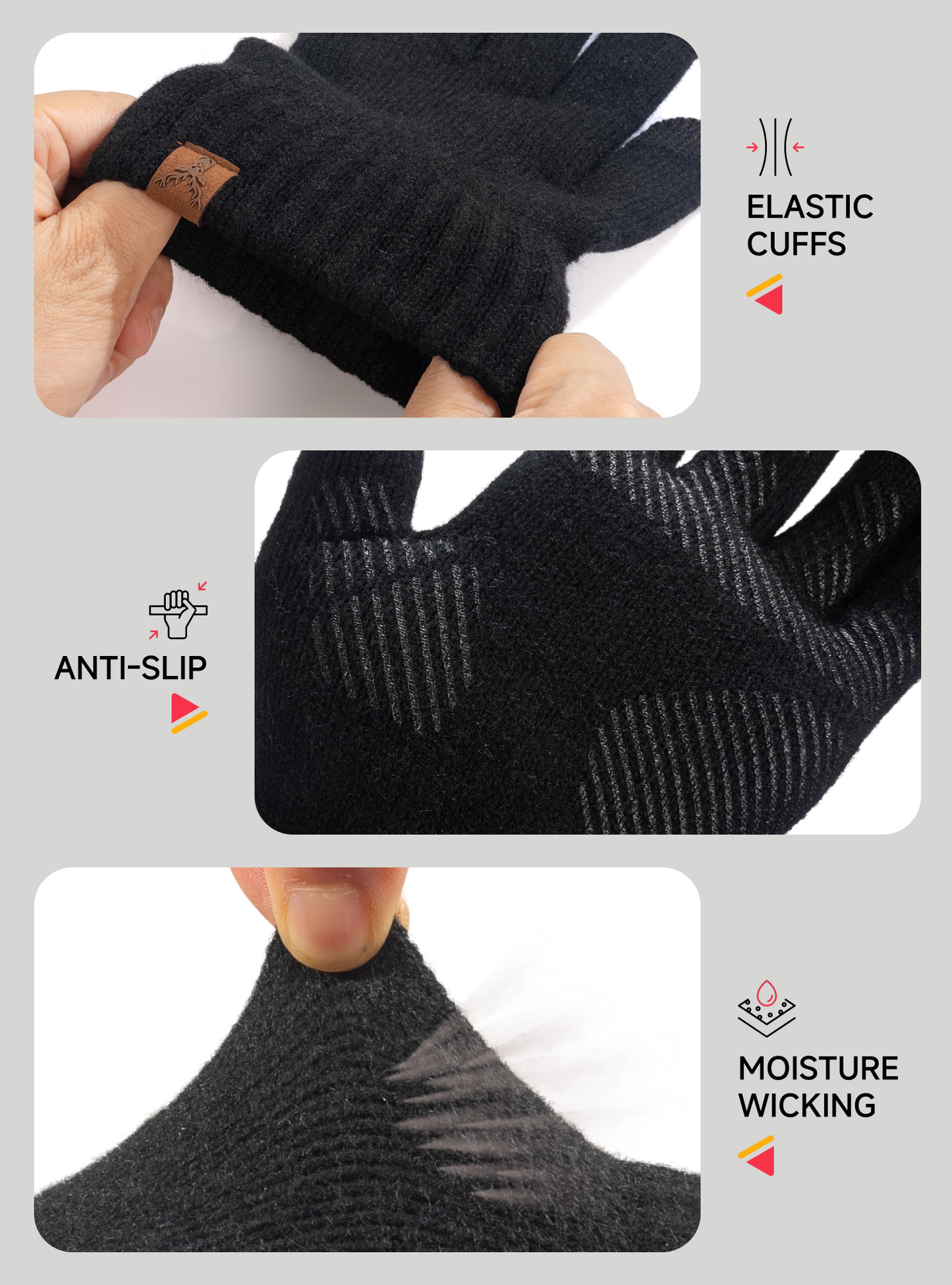 TRENDOUX Merino Wool Winter Gloves: Touch Screen Knitted Gloves Warm Thin Non-slip Glove for Men Women Driving Running Gift