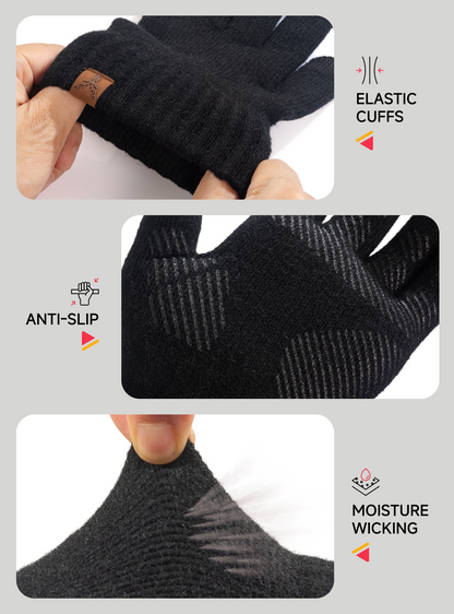 TRENDOUX Merino Wool Winter Gloves: Touch Screen Knitted Gloves Warm Thin Non-slip Glove for Men Women Driving Running Gift