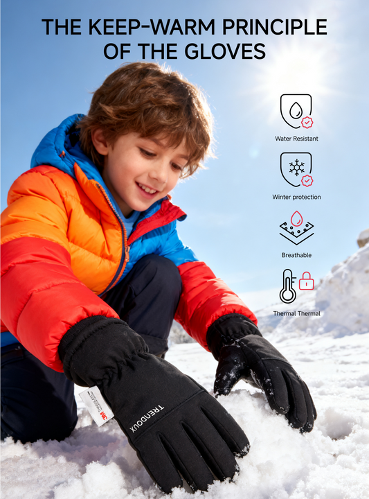 TRENDOUX Kids Winter Ski Gloves: 3M 100% Waterproof Snow Gloves for Boy Girl, Warm Thinsulate with Non-Slip Touch Screen Cold Weather Glove for Kids Children, Boys Gift Skiing Snowboarding