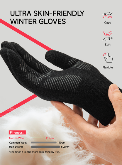 TRENDOUX Merino Wool Winter Gloves: Touch Screen Knitted Gloves Warm Thin Non-slip Glove for Men Women Driving Running Gift