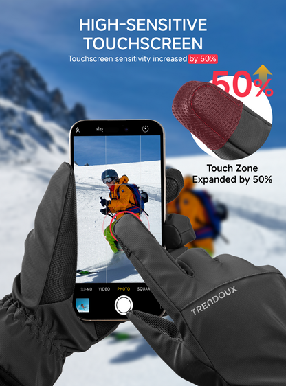 TRENDOUX 100% Waterproof Windproof Gloves: 3M Touchscreen Ski Snow Winter Gloves for Men Women Cold Weather, Thermal Warm Lined for Snowboarding Skiing Driving Running Cycling Texting Typing Biking