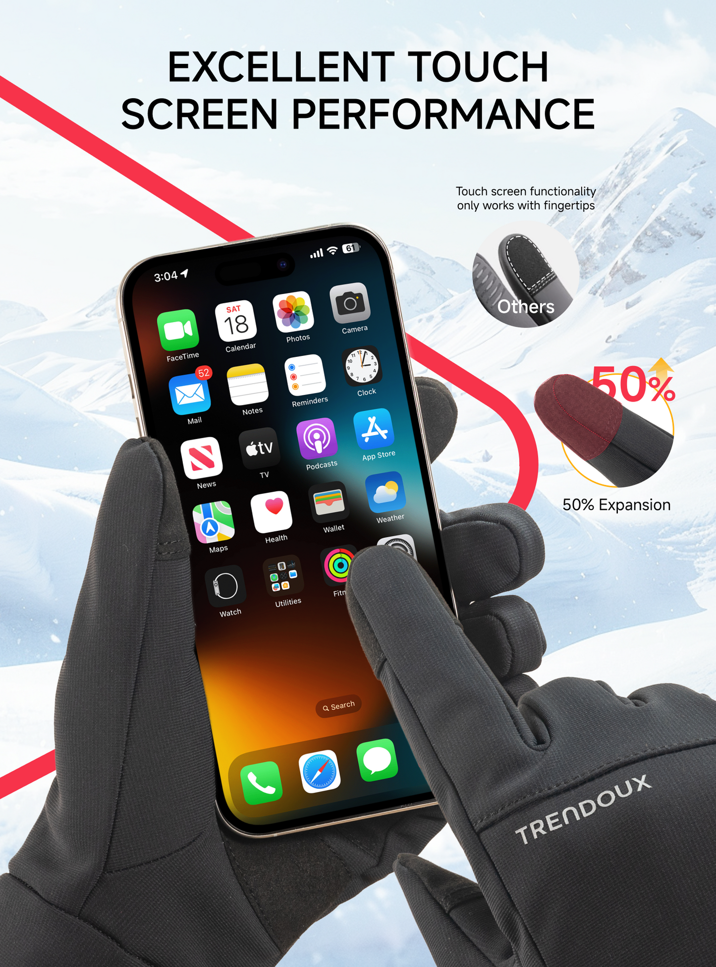 TRENDOUX Waterproof Touchscreen Ski Snow Gloves: -10/40°F Winter Gloves for Men Women, Thermal Warm for Cold Weather