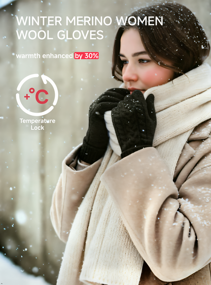 TRENDOUX Merino Wool Womens Winter Gloves Folding Cuffs Touchscreen Soft Skin-Friendly Jacquard Thin Knit Warm Glove