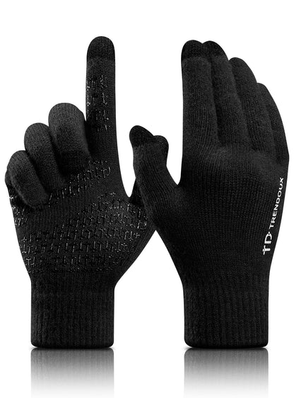 TRENDOUX Merino Wool Winter Gloves for Men Women, Cold Weather Warm Touchscreen Unisex, Non-slip, Knit Elastic Cuff