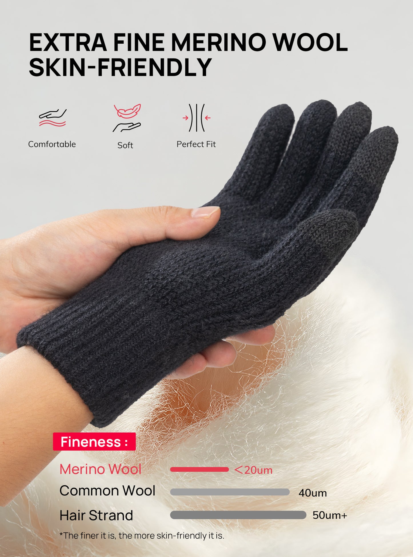 TRENDOUX Merino Wool Thick Winter Gloves for Men Women Touchscreen Fingers Stretch Warm Soft Skin-Friendly Anti-pilling