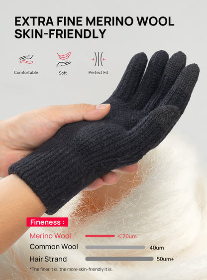 TRENDOUX Merino Wool Thick Winter Gloves for Men Women Touchscreen Fingers Stretch Warm Soft Skin-Friendly Anti-pilling